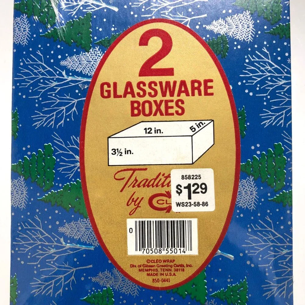 vintage CLEO Christmas gift boxes trees snow candles Glassware 12 x 5 x 3.5 inch
